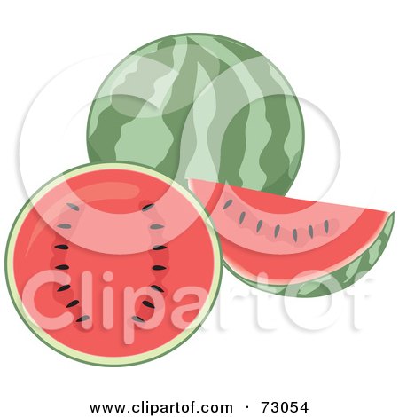 Royalty-Free (RF) Clipart Illustration of a Perfectly Round Watermelon With Juicy Slices by Rosie Piter