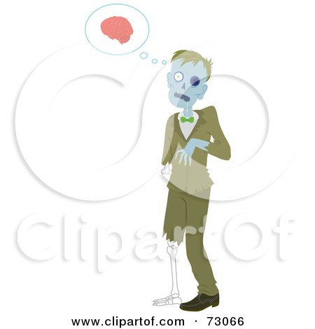 Royalty-Free (RF) Clipart Illustration of a Creepy Male Zombie Walking And Thinking Of Brains by Rosie Piter