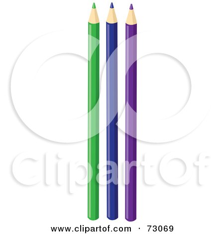 Royalty-Free (RF) Clipart Illustration of Green, Blue And Purple Colored Pencils by Rosie Piter