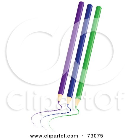 Royalty-Free (RF) Clipart Illustration of Drawing Purple, Blue And Green Colored Pencils by Rosie Piter