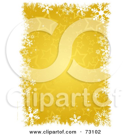 Royalty-Free (RF) Clipart Illustration of a Golden Christmas Star Background With White Snowflake Grunge by KJ Pargeter