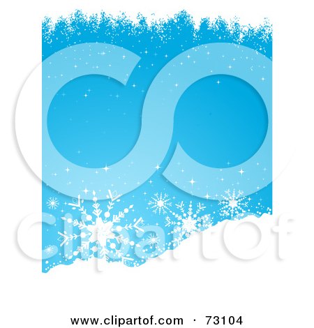 Royalty-Free (RF) Clipart Illustration of a Blue Wintry Christmas Background With White Snow And Snowflake Grunge by KJ Pargeter