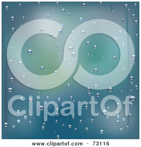 Royalty-Free (RF) Clipart Illustration of Wet Water Drops On A Blue Window by elaineitalia