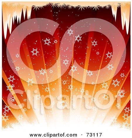 Royalty-Free (RF) Clipart Illustration of a Shining Orange Burst Background With Stars, Bright Light And Icicles by elaineitalia
