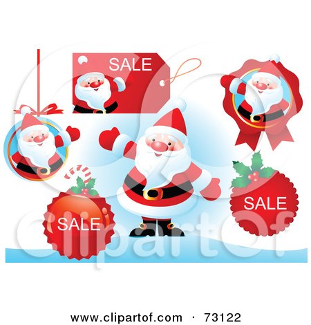 Royalty-Free (RF) Clipart Illustration of a Digital Collage Of Santa With Retail Stickers And Sale Icons by Pushkin