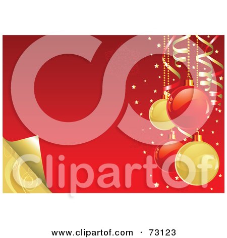 Royalty-Free (RF) Clipart Illustration of a Red And Gold Christmas Ornament Background With A Turning Corner by Pushkin