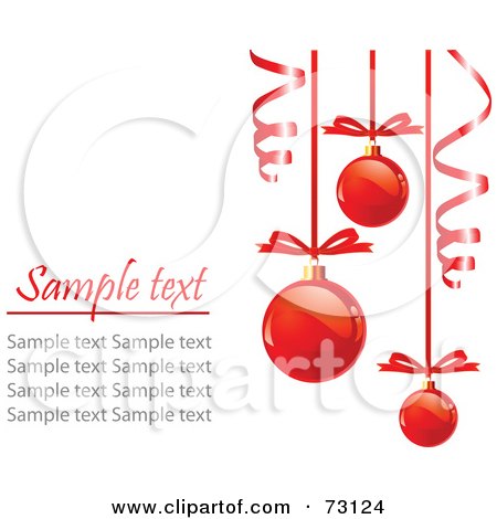 Royalty-Free (RF) Clipart Illustration of Suspended Red Baubles Hanging Over White With Sample Text For Visual Purposes by Pushkin