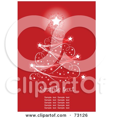 Royalty-Free (RF) Clipart Illustration of a Sparkly Christmas Tree With A Bright Star Over Red, With Sample Text For Visual Purposes by Pushkin