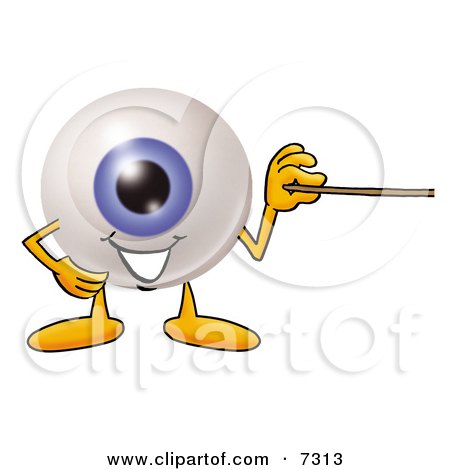 Clipart Picture of an Eyeball Mascot Cartoon Character Holding a Pointer Stick by Mascot Junction