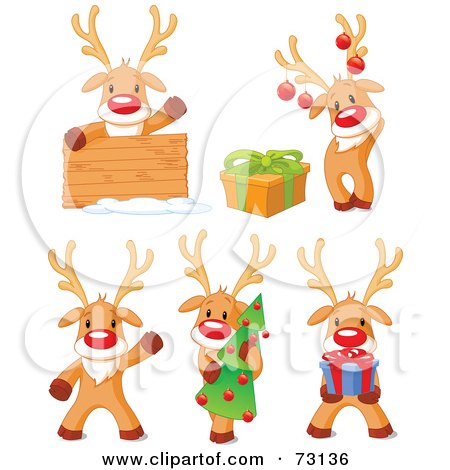 Royalty-Free (RF) Clipart Illustration of a Digital Collage Of Cute Rudolph The Red Nosed Reindeer Poses by Pushkin