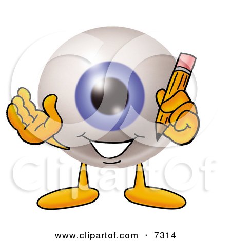 Clipart Picture of an Eyeball Mascot Cartoon Character Holding a Pencil by Mascot Junction