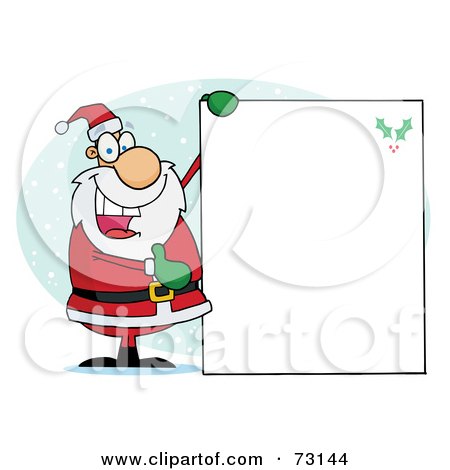 Royalty-Free (RF) Clipart Illustration Of A Jolly Christmas Santa Holding Up A Blank Sign In The Snow by Hit Toon