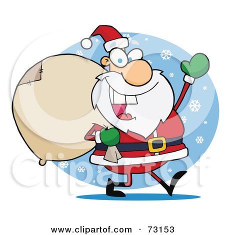 Royalty-Free (RF) Clipart Illustration Of A Jolly Christmas Santa Waving And Carrying His Toy Sack In The Snow by Hit Toon