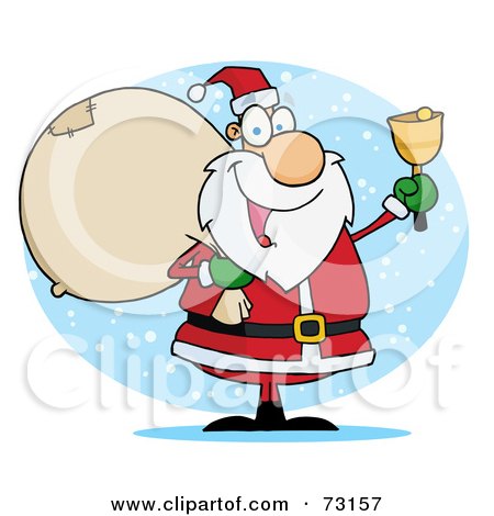 Royalty-Free (RF) Clipart Illustration Of A Jolly Christmas Santa Ringing A Bell And Carrying His Toy Sack by Hit Toon