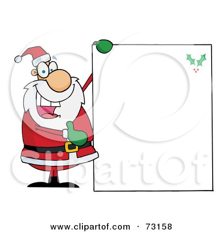 Royalty-Free (RF) Clipart Illustration Of A Jolly Christmas Santa Presenting A Blank Sign With A Holly Corner by Hit Toon