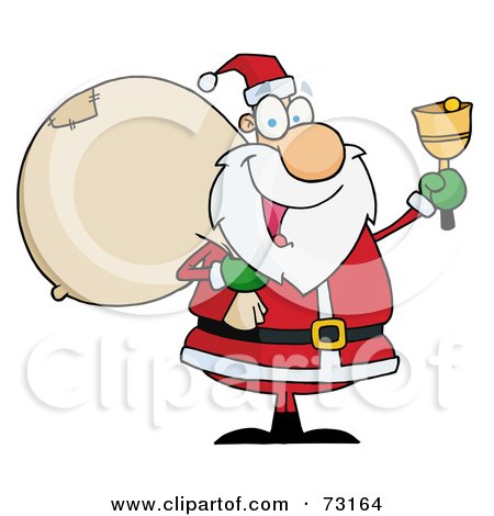 Royalty-Free (RF) Clipart Illustration Of A Jolly Christmas Santa Waving A Bell And Carrying His Toy Sack by Hit Toon
