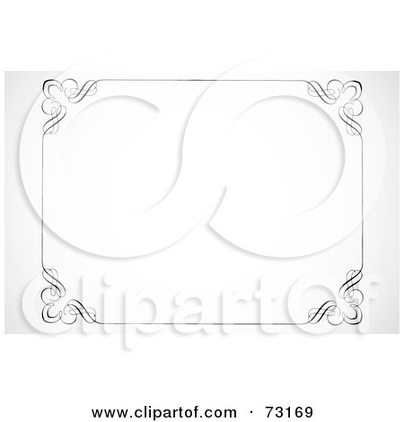 Royalty-Free (RF) Clipart Illustration of a Black And White Thin Border Frame With Swirly Corners - Version 3 by BestVector
