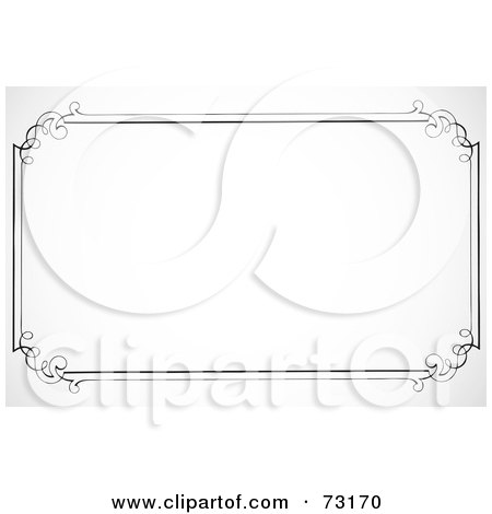 Royalty-Free (RF) Clipart Illustration of a Black And White Thin Border Frame With Swirly Corners - Version 1 by BestVector