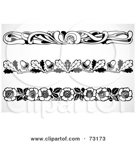 Royalty-Free (RF) Clipart Illustration of a Digital Collage Of Black And White Floral Border Design Elements - Version 6 by BestVector