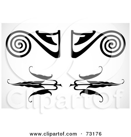 Royalty-Free (RF) Clipart Illustration of a Digital Collage Of Black And White Border Elements With Swirls And Leaves by BestVector