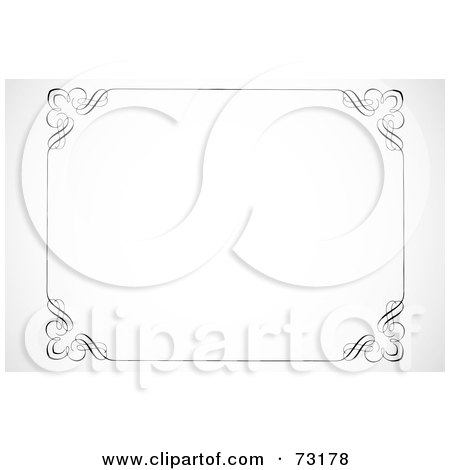 Royalty-Free (RF) Clipart Illustration of a Black And White Thin Border Frame With Swirly Corners - Version 5 by BestVector