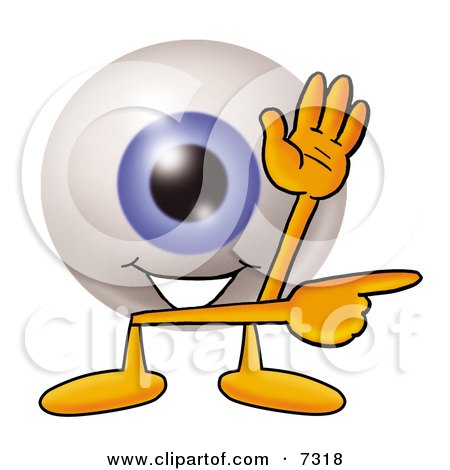 Clipart Picture of an Eyeball Mascot Cartoon Character Waving and Pointing by Mascot Junction