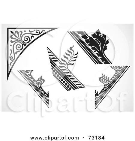 Royalty-Free (RF) Clipart Illustration of a Digital Collage Of Five Black And White Corner Borders by BestVector
