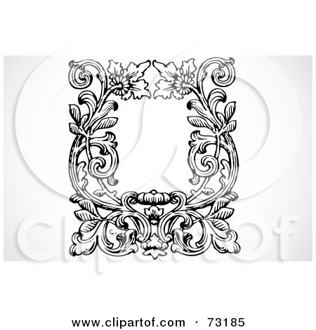 Royalty-Free (RF) Clipart Illustration of a Black And White Floral Border Or Frame - Version 1 by BestVector