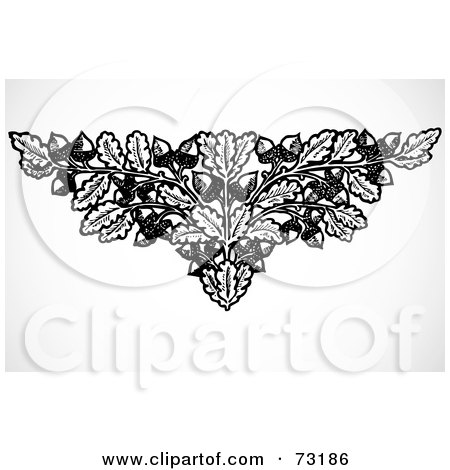 Royalty-Free (RF) Clipart Illustration of an Orante Black And White Oak Leaf And Acorn Design Element by BestVector