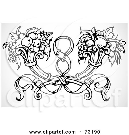 Royalty-Free (RF) Clipart Illustration of a Black And White Dual Horn Of Plenty And Ribbon Element by BestVector