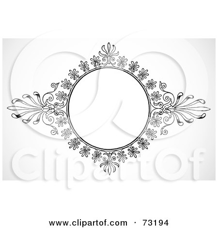Royalty-Free (RF) Clipart Illustration of a Black And White Intricate Floral Circular Frame by BestVector