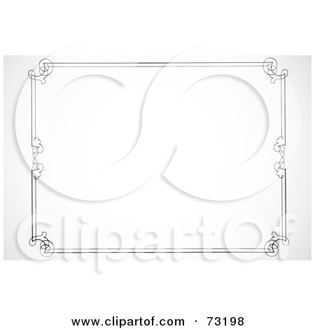 Royalty-Free (RF) Clipart Illustration of a Black And White Thin Border Frame With Swirly Corners - Version 4 by BestVector