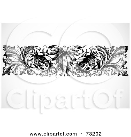 Royalty-Free (RF) Clipart Illustration of a Black And White Pineapple Border Design Element by BestVector