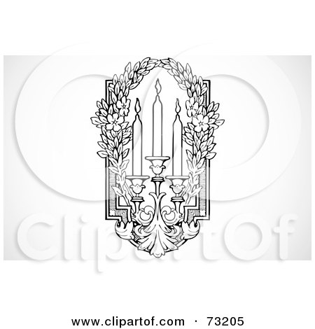 Royalty-Free (RF) Clipart Illustration of a Black And White Triple Candle Sconce With Flowers by BestVector
