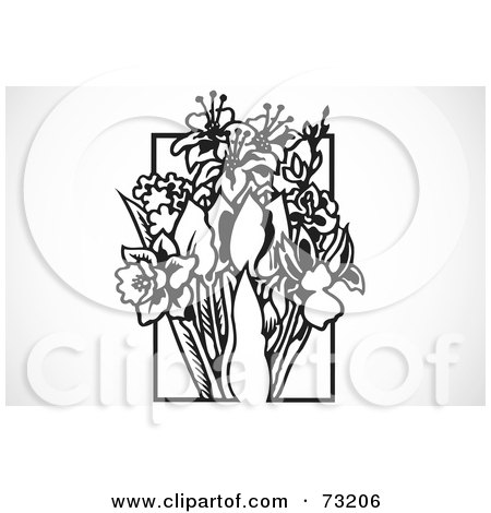 Royalty-Free (RF) Clipart Illustration of a Black And White Floral Bouquet Design Element by BestVector