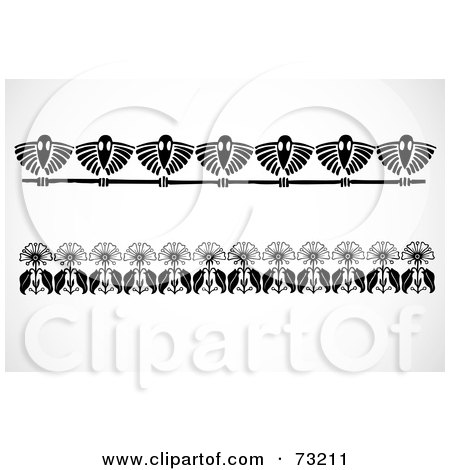 Royalty-Free (RF) Clipart Illustration of a Digital Collage Of Black And White Flower And Bird Border Design Elements - Version 1 by BestVector