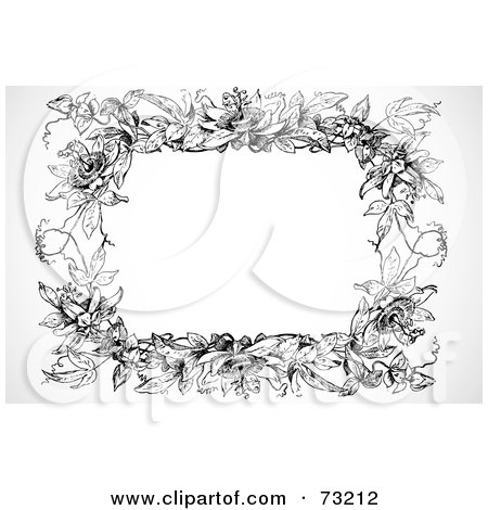 Royalty-Free (RF) Clipart Illustration of a Black And White Floral Border Or Frame - Version 2 by BestVector