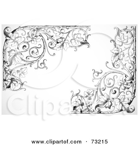 Royalty-Free (RF) Clipart Illustration of a Digital Collage Of Black And White Ornate Leafy Floral Corner Borders by BestVector