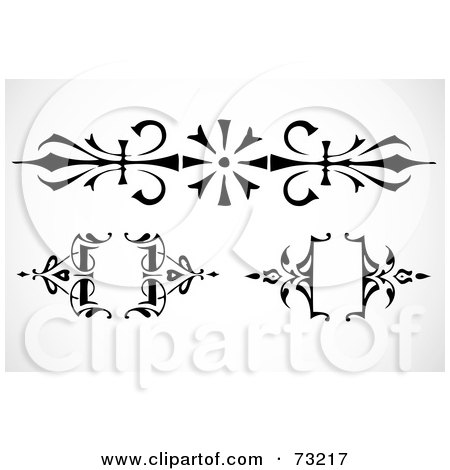 Royalty-Free (RF) Clipart Illustration of a Digital Collage Of Black And White Floral Wrought Iron Design Elements by BestVector