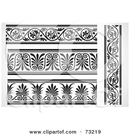Royalty-Free (RF) Clipart Illustration of a Digital Collage Of Black And White Floral Border Design Elements - Version 2 by BestVector