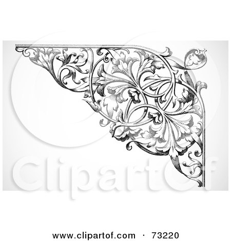 Royalty-Free (RF) Clipart Illustration of a Black And White Intricate Floral Corner Border - Version 1 by BestVector