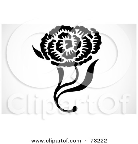Royalty-Free (RF) Clipart Illustration of a Black And White Blooming Carnation With Leaves by BestVector