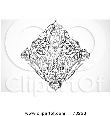 Royalty-Free (RF) Clipart Illustration of a Black And White Vintage Floral Diamond Element by BestVector