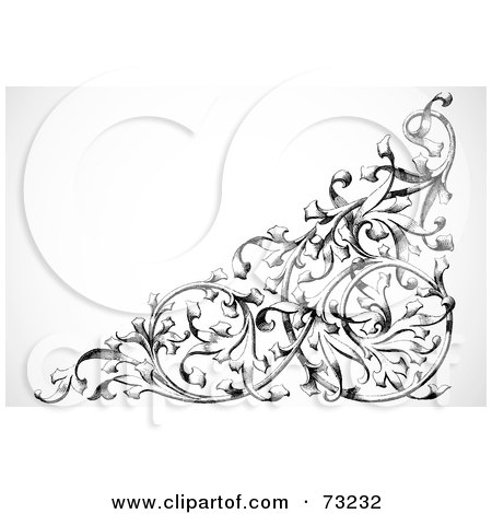 Royalty-Free (RF) Clipart Illustration of a Black And White Intricate Floral Corner Border - Version 3 by BestVector
