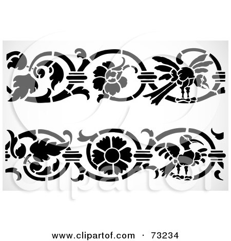 Royalty-Free (RF) Clipart Illustration of a Digital Collage Of Black And White Floral Border Design Elements - Version 5 by BestVector
