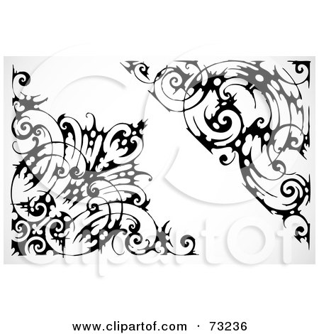 Royalty-Free (RF) Clipart Illustration of a Digital Collage Of Black And White Floral Barbed Wire Corner Borders by BestVector