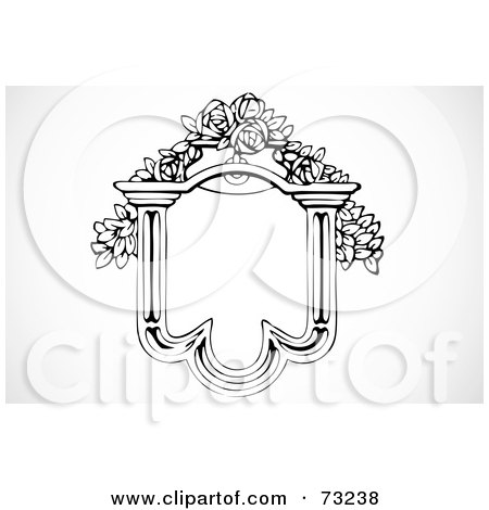 Royalty-Free (RF) Clipart Illustration of a Black And White Classic Styled Frame With Roses by BestVector