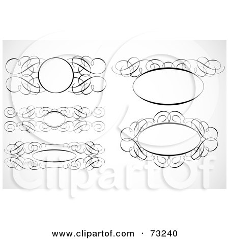 Royalty-Free (RF) Clipart Illustration of a Digital Collage Of Black And White Blank Swirly Text Boxes And Frames - Version 2 by BestVector