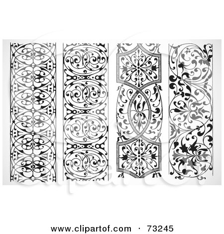 Royalty-Free (RF) Clip Art Illustration of a Digital Collage Of Black And White Floral Border Design Elements - Version 4 by BestVector