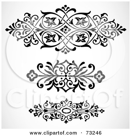 Royalty-Free (RF) Clipart Illustration of a Digital Collage Of Black And White Floral Border Design Elements - Version 7 by BestVector